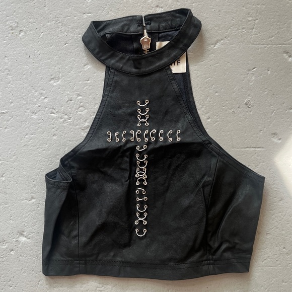 UNIF faux leather cross chain top - Picture 1 of 3